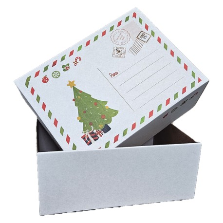 CAJA NAVIDAD 30X22X12 BLANCA - CARTA POSTAL