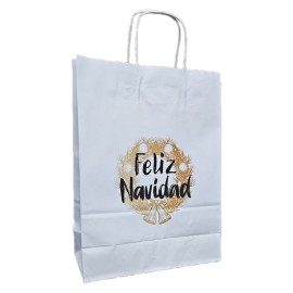 BOLSAS DE PAPEL CELULOSA BLANCA CAMPANAS ORO NAVIDAD