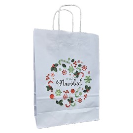 BOLSAS DE PAPEL CELULOSA BLANCA MUERDAGO NAVIDAD