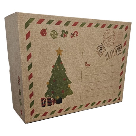 CAJA NAVIDAD 30X22X12 KRAFT - CARTA POSTAL