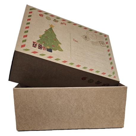 CAJA NAVIDAD 30X22X12 KRAFT - CARTA POSTAL