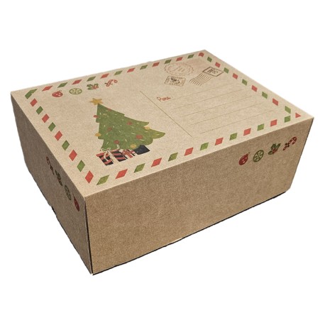 CAJA NAVIDAD 30X22X12 KRAFT - CARTA POSTAL